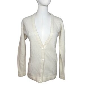 Vintage Preferred Classix Lambswool Holiday Beaded Button Up Cardigan Size XS